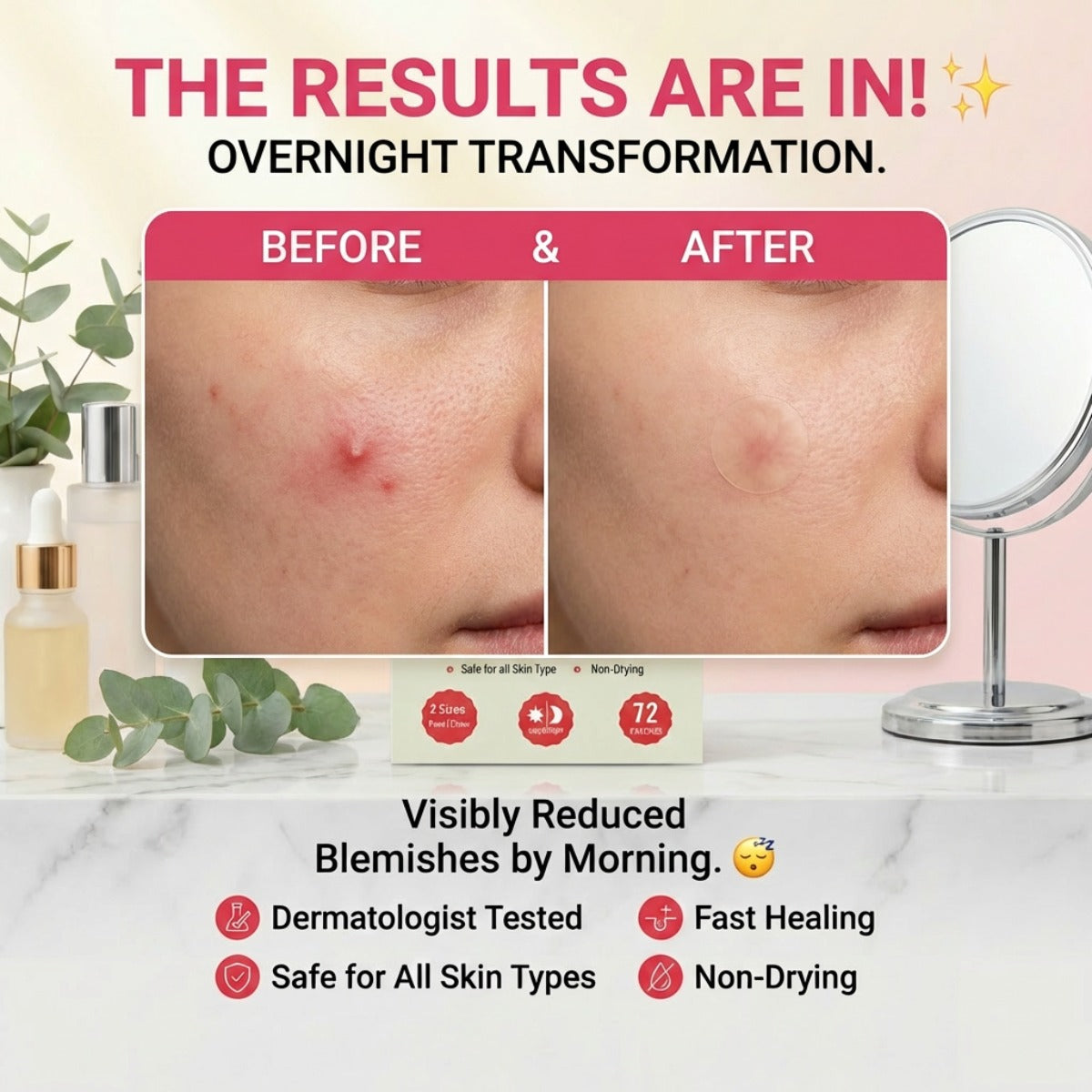 Hydrocolloid Pimple Patches – Fast Acne Spot Treatment, Invisible & Waterproof